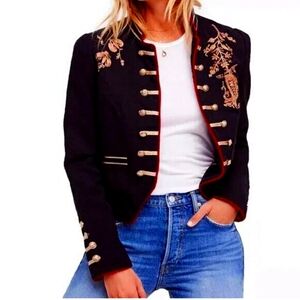 Free People Lauren Band Jacket Military Jacket Gold Embroidered Women Small